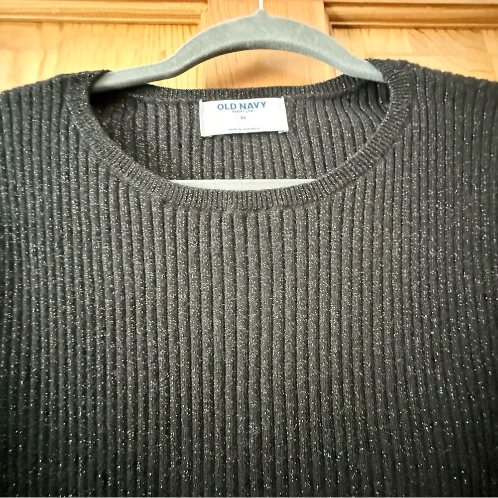 Old Navy Ribbed Knit Sparkle Sweater Gold Thread Black Size XL NWOT